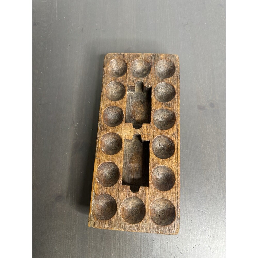Vintage Hand Carved Wooden Mancala Game Board Rustic Boho Decor - Picture 3 of 7